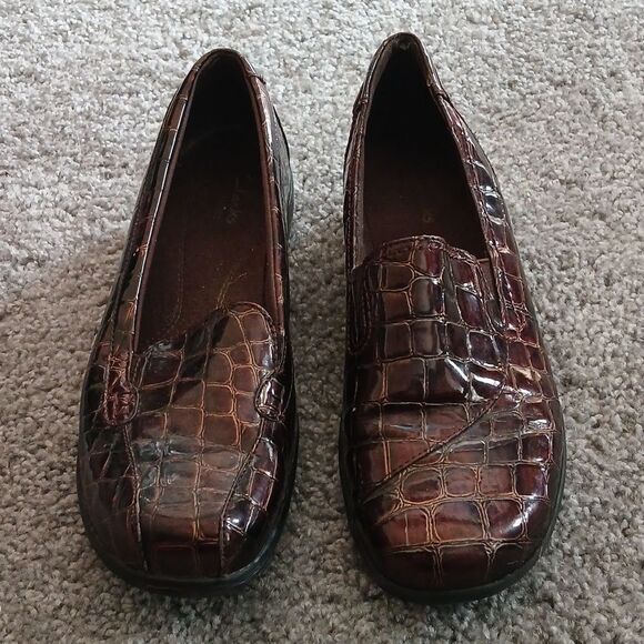 Clarks Women’s Loafer Bendables 64895 croco accent brown  Sz 9 EUC - Picture 2 of 7